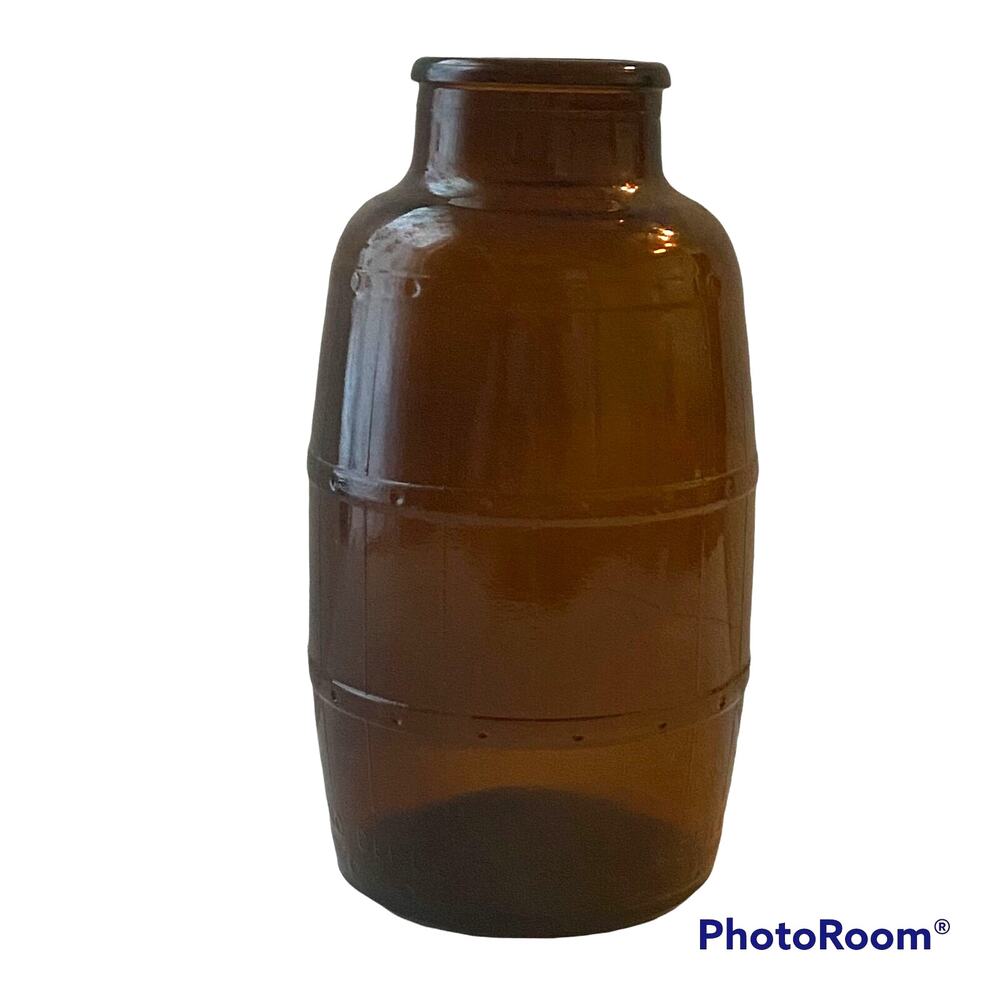 Amber Glass Bottle 1970s 4 inch Crock Barware Mancave Home Office Desk Shelf